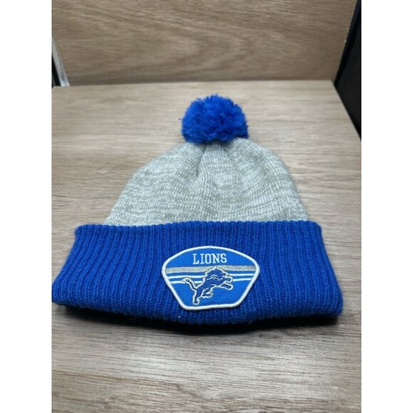 Nfl Equipment Detroit Lions Logo Pom Striped Team Fan Beanie Hat - Picture 1 of 3